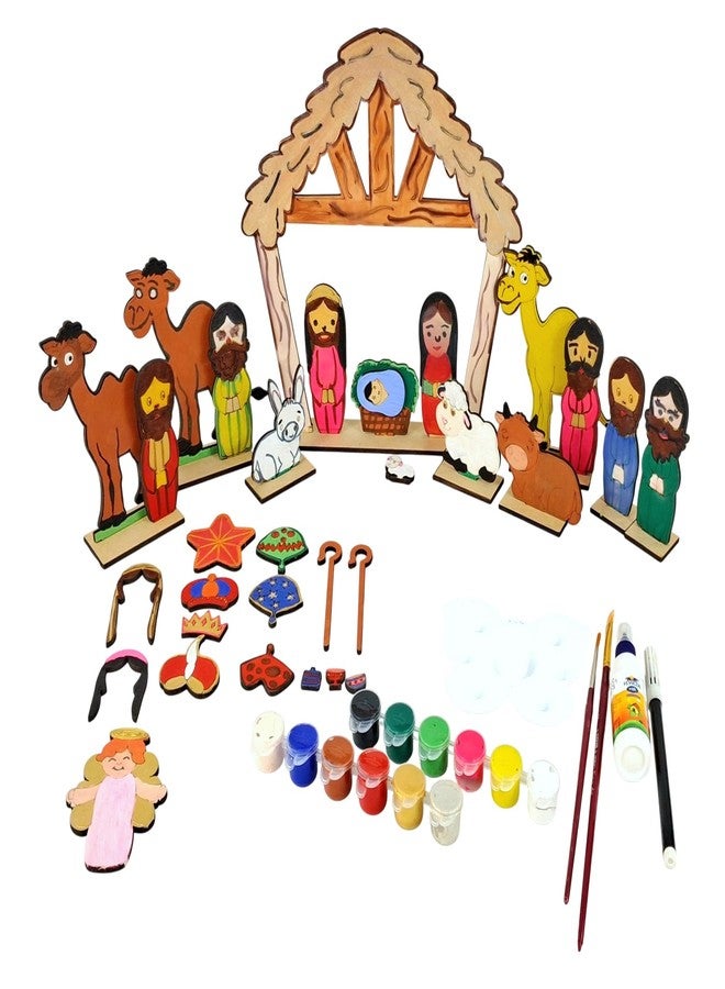 StepsToDo DIY Wooden Christmas Nativity Scene Painting Kit | 25+ Wood Cut Figures, Stable, Paints, Brushes & Glue | Kids Christmas Craft Set | DIY Crib Making Kit for Home Décor & Gifting - Image 2